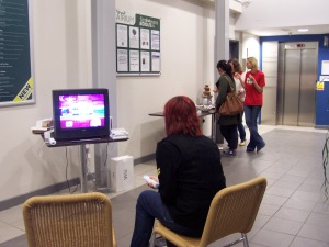 ...here's the Wii Gaming and in the background people are crowding around the Chocolate Fountain...